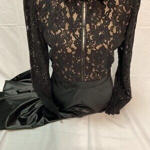 Symphony Black Long Sleeve, V Neck, Wide Leg, Lace Overlay Jumpsuit. Size: L